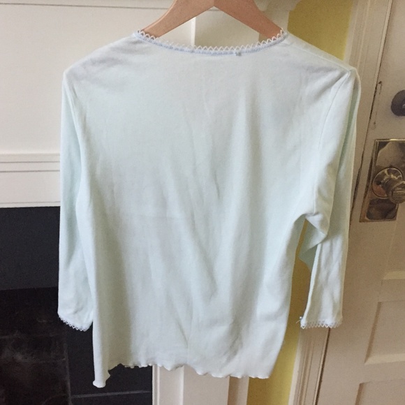 Vintage Floral Embroidered Knit Cardigan ThreeQuarter Sleeve Light Blue Sz Small - Picture 4 of 13